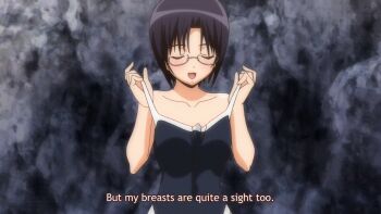  animated animated_gif anime_screenshot bouncing_breasts breasts glasses large_breasts nipples soga_kaede solo sweet_home undressing 