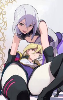  2girls all_fours bad_id bad_twitter_id blonde_hair boots foreshortening gloria_tyler gloves grace_tyler long_hair lying multiple_girls on_back open_mouth red_eyes siblings silver_hair sisters smile thigh_boots thighhighs twins washi_no_tosaka yellow_eyes yu-gi-oh! yu-gi-oh!_arc-v  rating:Sensitive score:89 user:danbooru
