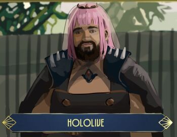  1boy beard black_cape black_tiara broxh_(streamer) cape commentary cosplay crossdressing english_commentary facial_hair fence highres hololive hololive_english looking_at_viewer mori_calliope mori_calliope_(1st_costume) mori_calliope_(cosplay) pink_hair real_life shoulder_spikes smile solo spiked_cape spikes tanukidraws the_streamer_awards tiara veil virtual_youtuber wooden_fence  rating:General score:2 user:danbooru