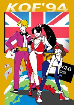  3girls blonde_hair bow bowtie braid brown_hair earrings female_focus formal_clothes gloves hairband japanese_clothes jewelry king_(snk) long_hair multiple_girls ninja pale_skin shiranui_mai short_hair suit the_king_of_fighters tokinomanimani2 tuxedo yuri_sakazaki  rating:Explicit score:1 user:R212299KOF