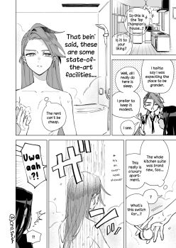 2girls artist_name bathroom border collarbone comic dark-skinned_female dark_skin earrings geeta_(pokemon) greyscale hair_down hard-translated indoors japanese_text jewelry long_hair monochrome multiple_girls nintendo nude parted_lips pokemon pokemon_sv rika_(pokemon) shougo-akira shower_(place) shower_head showering signature skinny speech_bubble stud_earrings swept_bangs third-party_edit translated twitter_username water wet white_background white_border yuri 