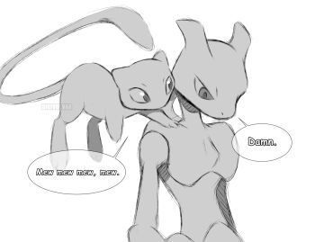  commentary digivolvar english_commentary floating gen_1_pokemon greyscale hand_on_another's_shoulder highres i_think_we're_gonna_have_to_kill_this_guy_steven_(meme) legendary_pokemon looking_at_another looking_down looking_to_the_side meme mew_(pokemon) mewtwo monochrome mythical_pokemon nintendo pokemon pokemon_(creature) pokemon_focus simple_background sketch speech_bubble watermark white_background 