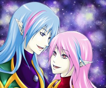  1boy 1girl ail_(sailor_moon) alien an_(sailor_moon) bishoujo_senshi_sailor_moon bishoujo_senshi_sailor_moon_r blue_eyes bodysuit brother_and_sister long_hair looking_at_another mitsuna pink_and_blue_hair red_eyes siblings  rating:General score:1 user:calum1998