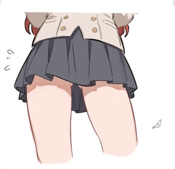  1girl bocchi_the_rock! commentary english_commentary gluteal_fold grey_skirt kita_ikuyo long_hair minusk9 pleated_skirt red_hair school_uniform simple_background skirt solo white_background 