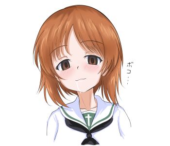  1girl brown_eyes brown_hair girls_und_panzer highres nishizumi_miho school_uniform solo white_background  rating:Sensitive score:11 user:pornaddict1