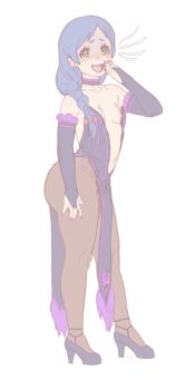 1girl ass black_dress blue_hair braid braided_ponytail bridal_gauntlets dress elsa_granhilte elsa_granhilte_(cosplay) evil_smile high_heels huge_ass jewelry kyojiri_loli laughing loli meili_portroute nipple_slip nipples ojou-sama_pose pantyhose plank_(zfzt7835) purple_nails re:zero_kara_hajimeru_isekai_seikatsu sleeveless smile solo