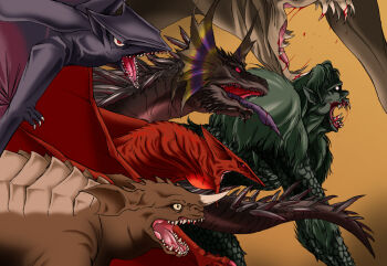 all_fours angeldust ape baragon_(godzilla) blood blood_on_mouth blood_on_teeth blood_on_tongue bloodshot_eyes clawed_wings clover_(character) cloverfield colored_sclera crawling crest crossover daiei_film daiei_motion_picture dinosaur fangs flying frankenstein frankenstein_vs._baragon frills gaira gamera:_guardian_of_the_universe gamera_(series) gamera_the_brave gamera_vs._gyaos giant giant_monster godzilla_(series) gorilla green_fur gyaos horns kadokawa kaiju lizard long_tongue monster multiple_crossover nasal_horn no_humans no_pupils open_mouth pointy_ears pteranodon pterosaur red_eyes red_sclera scales sharp_teeth simple_background single_horn slit_pupils spikes super_gyaos tail teeth the_war_of_the_gargantuas toho tongue tongue_out trait_connection wings yellow_eyes zedus