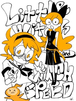  10s 2girls bottomless character_censor company_connection costume_switch little_witch_academia lotte_jansson multiple_girls orange_hair se-chan sex_and_violence_with_machspeed spot_color trigger_(company) 