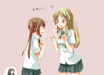  3girls akiyama_mio alternate_color aoi_kujira black_eyes blonde_hair blush brown_eyes brown_hair chibi chibi_inset heavy_breathing k-on! kotobuki_tsumugi long_hair multiple_girls nakano_azusa school_uniform tainaka_ritsu twintails yuri  rating:Sensitive score:2 user:danbooru