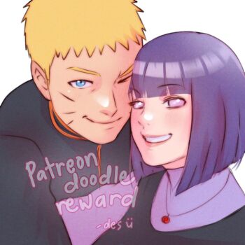  1boy 1girl adversarial_noise artist_name back blonde_hair blue_eyes blunt_bangs boruto:_naruto_next_generations breasts commentary english_commentary hetero husband_and_wife hyuuga_hinata iamdslr jewelry large_breasts naruto_(series) necklace one_eye_closed purple_eyes purple_hair turtleneck uzumaki_naruto watermark 