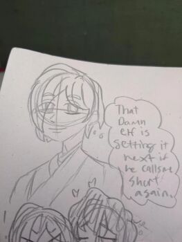  doodle genderswap genderswap_(ftm) highres isekai_shikkaku paper pencil sacchan_(isekai_shikkaku)  rating:General score:0 user:Miahko