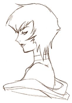  1girl bare_shoulders brandish_(video_game) brandish_4 brandish_vt choker dress falcom lineart looking_at_viewer looking_to_the_side lowres mermelada official_art profile short_hair simple_background sketch strapless strapless_dress white_background 