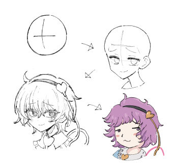  1girl arrow_(symbol) blue_shirt blush closed_mouth collared_shirt commentary hair_ornament hairband heart heart_hair_ornament highres komeiji_satori looking_at_viewer pink_eyes pink_hair portrait shirt simple_background smile touhou tsukira_kira white_background zun_(style) 