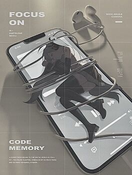  1girl apple_inc. arm_tattoo battery_indicator black_boots black_skirt black_sleeves boots cellphone cellphone_photo character_name closed_eyes collared_shirt detached_sleeves earbuds earphones english_text full_body grey_hair grey_shirt hashtag-only_commentary hatsune_miku highres ios_(os) iphone long_hair long_sleeves number_tattoo pause_button phone pleated_skirt poro_(apom6n) rewind_button shirt skirt sleeveless sleeveless_shirt smartphone solo tattoo thigh_boots twintails vocaloid wi-fi_symbol 