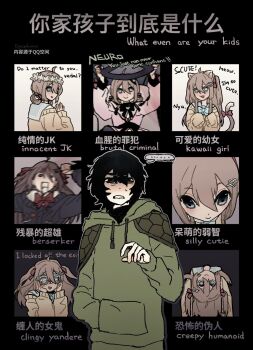  ... :3 :d ahoge animal_ears aqua_bow aqua_bowtie arm_up bags_under_eyes belt black_background black_belt black_border black_bow black_bowtie black_cardigan black_hair blue_eyes blue_sailor_collar blurry border bow bowtie brown_hair capelet car_interior cardigan cat_ears cat_girl cat_tail chinese_text closed_mouth collared_shirt curled_fingers cyberpunk_(series) cyberpunk_2077 dgucedunno double-parted_bangs drawstring dress driving english_text evil_neuro-sama fisheye from_above goggles green_capelet green_hoodie grey_outline grimace hair_between_eyes hair_ornament hair_ribbon hair_rings hand_in_pocket hands_on_own_cheeks hands_on_own_face head_tilt head_wreath heart heart_hair_ornament hexagon_print highres holding_harpoon hood hoodie long_hair long_sleeves looking_at_viewer messy_hair multiple_views neuro-sama no_pupils off-shoulder_cardigan official_alternate_hairstyle open_mouth outline own_hands_together pink_dress puffy_long_sleeves puffy_sleeves rectangular_mouth red_bow red_bowtie red_ribbon ribbon sailor_collar school_uniform serafuku shaded_face shirt short_hair sleeves_past_fingers sleeves_past_wrists smile spoken_ellipsis steering_wheel sweatdrop tail tail_bow tail_ornament thick_eyebrows two_side_up upside-down upturned_eyes v-shaped_eyebrows vedal987 vedal_ai vrchat wall-eyed white_background white_outline white_shirt yandere 