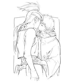  2boys akatsuki_uniform bad_source closed_eyes crop_top deidara_(naruto) dixieyyds doll_joints face-to-face fanny_pack fishnet_top fishnets forehead_protector hand_on_another's_neck hand_on_another's_waist high_ponytail highres joints kiss long_hair male_focus monochrome multiple_boys naruto_(series) naruto_shippuuden ponytail sasori_(naruto) short_hair sketch white_background yaoi 