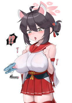  1girl 1other absurdres animal_ears bdsm blue_archive blush breasts clamps covered_erect_nipples cowboy_shot detached_sleeves drooling highres kaede_(blue_archive) kogane_mokon large_breasts nipple_clamps nipple_clamps_over_clothes nipple_stimulation nipples oppai_loli sailor_collar sleeves_past_wrists thighhighs tongue tongue_out zettai_ryouiki  rating:Questionable score:28 user:S.A.K.I77