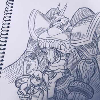  aiba_ami alphamon blue_eyes digimon digimon_(creature) digimon_story:_cyber_sleuth goggles goggles_on_head long_hair red_hair sidetail traditional_media  rating:General score:0 user:Chaos11