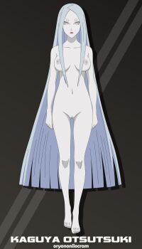  1girl barefoot breasts feet highres lipstick long_hair makeup naruto_(series) naruto_shippuuden nipples nude nude_filter ootsutsuki_kaguya oryononilocram pussy solo third-party_edit 