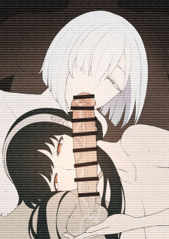  1boy 2girls absurdres bar_censor censored fellatio fiona_frost highres multiple_girls netorare non-web_source oral source_request spy_x_family tagme terasu_mc testicles yor_briar 