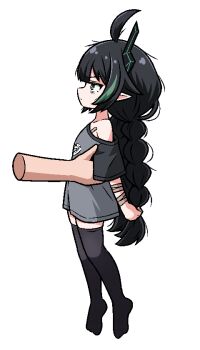  1boy 1girl ahoge black_hair black_socks blush disembodied_hand elf elfbi elfinpsyop green_eyes green_hair indie_virtual_youtuber lifting_person loli morebreasts picking_up pointy_ears size_difference socks trollface virtual_youtuber white_background  rating:Questionable score:75 user:tyciol