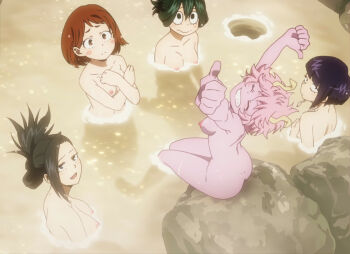 10s 6+girls arms_up ashido_mina ass asui_tsuyu bare_arms bare_back bathing black_hair blush boku_no_hero_academia breasts brown_hair butt_crack colored_skin closed_eyes green_hair hagakure_toru highres horns invisible invisible_girl jiro_kyoka large_breasts medium_breasts multiple_girls nipples nude nude_filter onsen partially_submerged pink_hair pink_skin purple_hair short_hair small_breasts smile teeth third-party_edit thumbs_up uraraka_ochako yaoyorozu_momo rating:Questionable score:305 user:Vardigiil