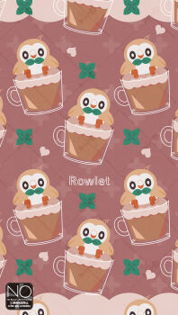  animal_focus beak bird character_name commentary_request cup gen_7_pokemon heart highres looking_at_viewer meme_(sleepsheep) nintendo no_humans owl pokemon pokemon_(creature) pokemon_focus rowlet sitting talons wings 