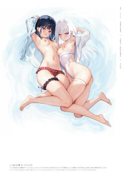 2girls bikini black_hair breasts highres ichigo_(mignon) long_hair looking_at_viewer mignon multiple_girls navel nipples original polka_dot polka_dot_bikini purple_eyes red_eyes shiny_skin shiro_(mignon) shirt simple_background small_breasts stomach swimsuit thigh_strap white_hair white_shirt rating:Questionable score:74 user:danbooru