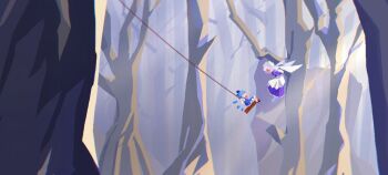  2girls apron backlighting blue_bow blue_dress blue_hair bow cirno commentary dress flat_color floating forest frilled_dress frills from_side hair_bow hat ice ice_wings letty_whiterock long_dress looking_at_another medium_hair midair multiple_girls nature no_lineart on_swing pinafore_dress pink_hair purple_dress scarf shirt shoes short_hair sleeveless sleeveless_dress smile swing touhou tree waist_apron white_apron white_hat white_scarf white_shirt wide_shot wings xmzhier 