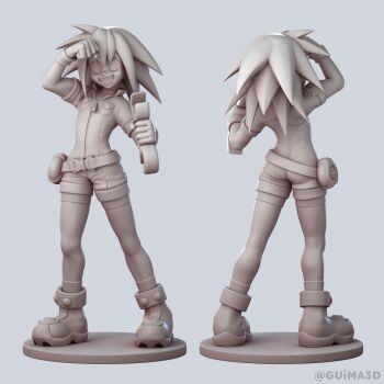  3d ankle_boots belt bike_shorts bodysuit bodysuit_under_clothes boots from_behind gloves grey_background guima3d highres jumpsuit mega_man_(series) mega_man_legends_(series) red_boots roll_caskett_(mega_man) short_jumpsuit simple_background smile socks tagme utility_belt wrench 