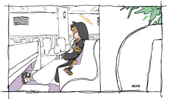  1girl animal_ears black_robe black_shoes blue_archive blue_eyes braid brown_hair church closed_mouth dated desert_eagle dress fake_animal_ears gun gz_(gzdteee) halo handgun highres indoors long_hair long_sleeves mari_(blue_archive) nun on_bench own_hands_together pew profile puffy_long_sleeves puffy_sleeves robe shoes socks solo veil weapon white_dress white_socks 