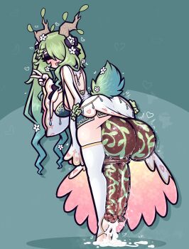  1futa :p absurdres animal_penis ass black_bow blush bow braid breasts ceres_fauna closed_eyes cum cumdrip dark_penis drop_shadow eyelashes flower from_behind futanari green_background green_hair hair_bow hair_flower hair_ornament heart highres hololive hololive_english horns horse_penis huge_penis huge_testicles large_breasts leaning_forward leaves limebreaker long_hair makeup mascara nail_polish penis penis_out shadow skindentation solo standing stirrup_legwear sweat tail testicles thighhighs toeless_legwear tongue tongue_out tucked_penis v very_long_hair virtual_youtuber white_thighhighs  rating:Explicit score:69 user:Undeaddragon