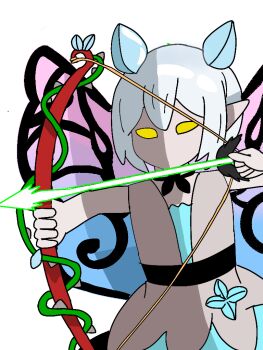 1girl arrow_(projectile) bow_(weapon) fairy fairy_minion_(grimms_notes) fairy_wings grey_hair grimms_notes holding holding_bow_(weapon) holding_weapon no_mouth simple_background solo user_gwkt8487 weapon white_background wings yellow_eyes