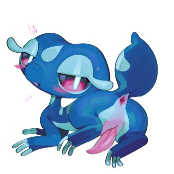  1boy absurdres animal_penis anus ass blue_skin censored colored_skin crybleat gecqua gen_10_pokemon highres looking_at_viewer looking_back male_focus mosaic_censoring nintendo penis pokemon pokemon_(creature) purple_eyes solo sweatdrop tail white_background  rating:Explicit score:2 user:SGuy669