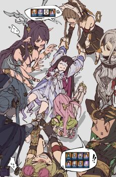  ! !! >_< 6+girls absurdres aino_(genshin_impact) anger_vein angry antlers arlecchino_(genshin_impact) armband arms_up artist_name backpack bag bangle bare_shoulders barefoot black_bodysuit black_boots black_dress black_eyes black_hair black_hairband black_hat black_lips black_pants black_sleeves blue_cape blue_dress blue_eyes blue_hair blue_hat blue_nails blunt_bangs bodysuit boots bow bowtie bracelet braid breasts brown-framed_eyewear brown_hair brown_thighhighs buttons cape chinese_clothes circlet closed_eyes closed_mouth colored_inner_hair columbina_(genshin_impact) commentary covered_eyes deer_antlers deer_girl detached_collar detached_sleeves double_bun dress empty_eyes english_commentary eye_mask eyeshadow fake_claws feathered_wings fingernails flying-frappuccino flying_sweatdrops frills from_behind full_body gem genshin_impact goggles goggles_on_head gold_bracelet gold_ring gold_shoes grabbing_another's_arm gradient_hair green_bag green_gem green_hair grey_hair hair_bun hair_ornament hair_stick hairband half-closed_eyes hand_on_own_head hand_up hat head_wings highres horns illuga_(genshin_impact) ineffa_(genshin_impact) jacket jahoda_(genshin_impact) jewelry key lapels large_breasts lauma_(genshin_impact) leg_grab long_hair long_sleeves looking_at_another looking_down makeup mask mechanical_arms mechanical_hands medium_breasts mini_hat multicolored_hair multiple_girls multiple_wings nail_polish nefer_(genshin_impact) off-shoulder_dress off_shoulder open_mouth pants pendant pink-tinted_eyewear pink_hair pink_pupils pointing pointing_at_another pointy_ears prosthesis prosthetic_arm purple_hair red_armband red_eyeshadow red_gem red_pupils robot_girl sandrone_(genshin_impact) shadow shoes short_hair short_hair_with_long_locks sidelocks simple_background single_braid single_thighhigh sleeveless sleeveless_dress speech_bubble standing strapless strapless_dress sweatdrop symbol-shaped_pupils tan teeth thighhighs tinted_eyewear topknot torn_clothes torn_thighhighs trembling twin_braids two-tone_dress two-tone_hair upper_body v-shaped_eyebrows very_long_hair white_background white_bow white_bowtie white_dress white_headdress white_jacket white_mask wide_sleeves wing_collar wings x-shaped_pupils x_hair_ornament 