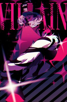  1boy ama0805 animal_print coat colored_skin demon_boy fur-trimmed_coat fur_trim hat hazbin_hotel heart heart-shaped_eyewear hellaverse highres long_coat looking_at_viewer pink_coat purple_skin red_eyes sharp_teeth solo teeth valentino_(hazbin_hotel) zebra_print  rating:General score:1 user:danbooru