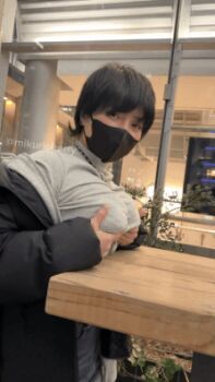  1girl animated animated_gif between_breasts breast_drop breast_lift breast_rest breasts large_breasts mask mikuricherry mouth_mask real_life short_hair tomboy 