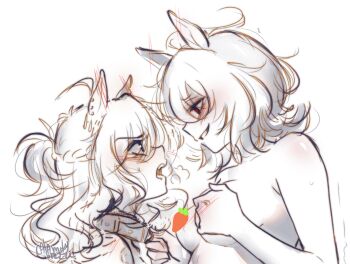  2girls agnes_tachyon_(umamusume) animal_ears calamity_brezze collar hand_on_own_chest heavy_breathing horse_ears jungle_pocket_(umamusume) monochrome multiple_girls sketch topless_female umamusume yuri  rating:Questionable score:2 user:Hullyen