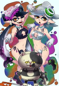  +_+ 2girls callie_(splatoon) breasts cleavage cleavage_cutout clothing_cutout highres marie_(splatoon) judd_(splatoon) multiple_girls nintendo splatoon_(series) tentacle_hair underwear yamaneko 