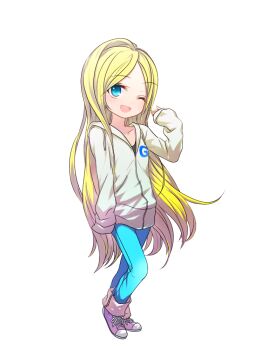  1girl blonde_hair blue_eyes denim female_focus forgotten_artist gelbooru gelbooru-tan hood hoodie jacket jeans long_hair official_art one_eye_closed pants shoes smile sneakers solo transparent_background wink  rating:Sensitive score:43 user:lozertuser