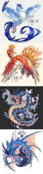  absurdres articuno b.i.a bird blue_bird claws closed_mouth column_lineup commentary dragon eastern_dragon english_text fangs feathered_wings fins full_body gen_1_pokemon gen_2_pokemon grey_background gyarados highres ho-oh legendary_pokemon lineup long_image looking_back mega_gyarados mega_pokemon nintendo no_humans open_mouth pokemon pokemon_(creature) pokemon_focus red_bird red_eyes simple_background snowflakes splashing spread_wings symbol-only_commentary tall_image talons water white_background wings 