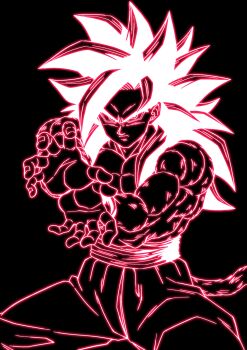  1boy a3rudbzeno absurdres black_hair blue_sash body_fur dougi dragon_ball dragon_ball_gt hashtag-only_commentary highres long_hair looking_at_viewer male_focus monkey_boy monkey_tail muscular muscular_male pants pectorals red_fur saiyan sash solo son_goku spiked_hair super_saiyan super_saiyan_4 tail yellow_pants 
