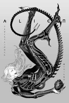  1boy artist_name character_name chiamo_(lmc_clm) chinese_commentary commentary_request fate/grand_order fate_(series) fingernails full_body grey_background greyscale heart_(organ) highres holding holding_heart_(organ) long_hair male_focus monochrome open_mouth sharp_fingernails sharp_toenails simple_background solo tail tezcatlipoca_(fate) tezcatlipoca_(second_ascension)_(fate) toenails 