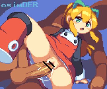 1boy 1girl animated animated_gif artist_name bar_censor blonde_hair boots censored commentary_request dress flat_chest green_eyes hetero loli long_hair long_sleeves mega_man_(classic) mega_man_(series) no_panties open_mouth osimder penis pixel_art ponytail pussy pussy_juice red_dress red_footwear roll_(mega_man) sex size_difference vaginal rating:Explicit score:613 user:danbooru