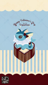  animal_focus blue_fur candy cetacean_tail chocolate chocolate_heart english_text fins fish_tail food forked_tail gen_1_pokemon happy_valentine head_fins heart heart-shaped_food highres meme_(sleepsheep) nintendo no_humans pokemon pokemon_(creature) pokemon_focus star_(symbol) star_in_eye symbol_in_eye tail valentine vaporeon 