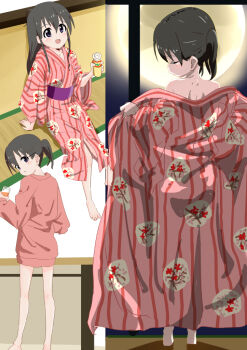  1girl black_hair blush kuraue_hinata long_hair looking_at_viewer looking_over_shoulder moon norinori_taruto obi open_mouth sash sitting solo standing undressing yama_no_susume  rating:Sensitive score:14 user:Haruki1995