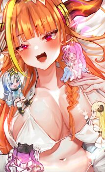  absurdres amane_kanata amane_kanata_(1st_costume) angel angel_wings animal_ears bikini blonde_hair blonde_streaks blue_hair breasts commentary_request dragon_girl dragon_horns fang gradient_hair grey_hair hair_intakes halo highres himemori_luna himemori_luna_(1st_costume) holoforce hololive horns kiryu_coco large_breasts multicolored_hair open_mouth orange_hair pink_hair pointy_ears purple_eyes sheep_ears sheep_girl sheep_horns skin_fang star_halo streaked_hair swimsuit tokoyami_towa tokoyami_towa_(1st_costume) tsunomaki_watame tsunomaki_watame_(1st_costume) virtual_youtuber white_bikini wings yuzuno_wagiri 