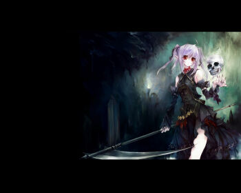  1girl black_background female_focus shinigami solo tagme  rating:Questionable score:3 user:loli_and_pee