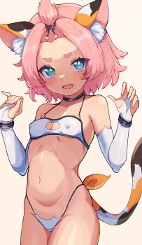 1girl animal_ear_fluff animal_ears bangs_pinned_back bare_shoulders blush breasts cat_ears cat_girl cat_lingerie cat_tail covered_erect_nipples diona_(genshin_impact) forehead genshin_impact green_eyes highres loli looking_at_viewer navel open_mouth pink_hair short_eyebrows short_hair small_breasts solo sushi_no_ikari tail thighs rating:Questionable score:129 user:danbooru