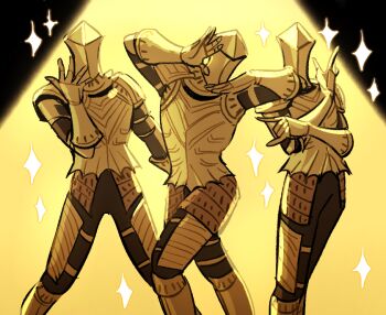  3others \m/ ambiguous_gender armor breastplate dark_souls_(series) dark_souls_ii essor0706 facing_viewer feet_out_of_frame gauntlets helmet higashikata_josuke's_pose jojo_no_kimyou_na_bouken jojo_pose jonathan_joestar's_pose kakyoin_noriaki's_pose knight multiple_others other_focus pauldrons ruin_sentinel shoulder_armor sparkle spotlight 